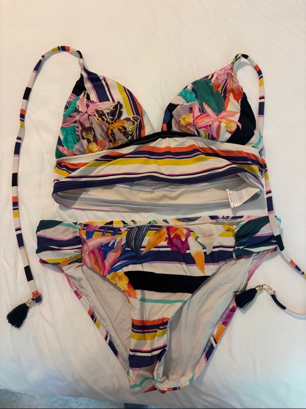 Trina Turk Floral Stripe Bikini in Navy, Pink, Yellow, Green